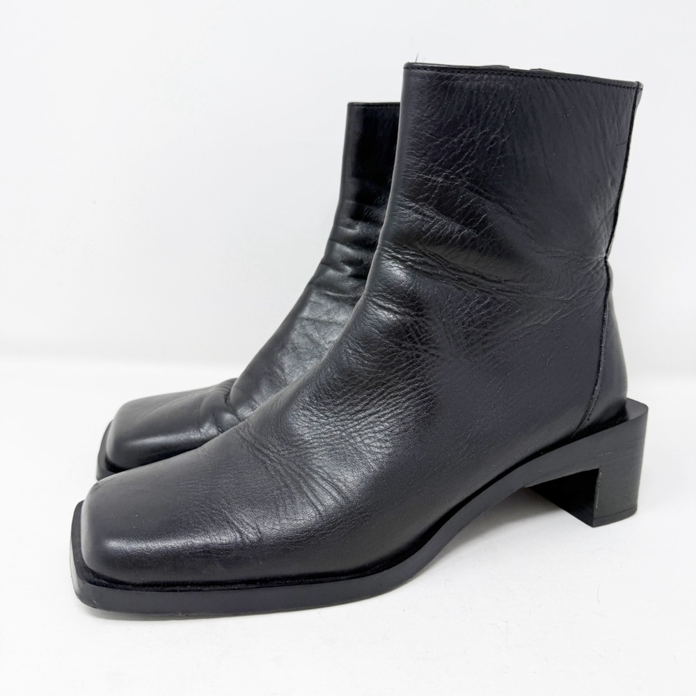 Zara Black Leather Square-Toe Ankle Boots